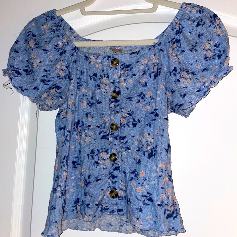 Blue flowers crop top off the shoulders